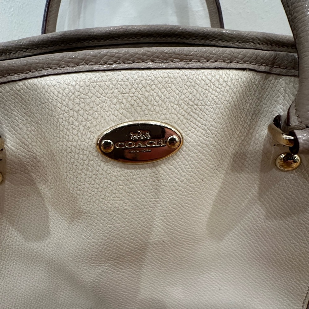 Coach Margot Beige Color Block Two-Tone Leather Satchel Shoulder Bag - Picture 2 of 16